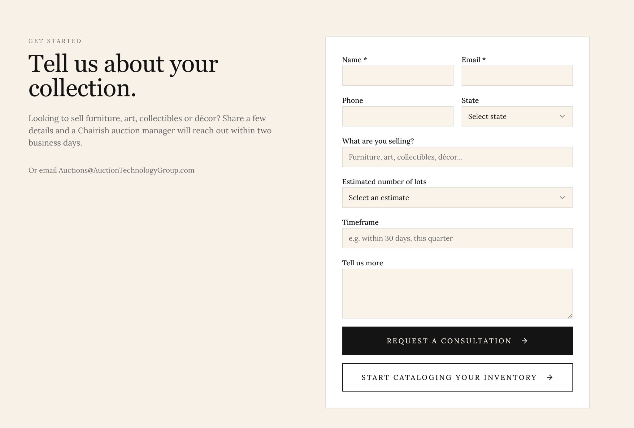 Tell us about your collection lead form